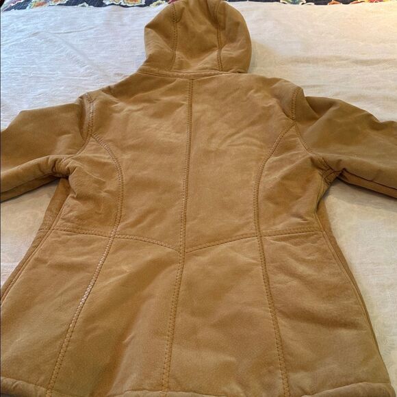 Marvin Richards Women's Genuine Leather Hooded Jacket Size M Faux Fur Lined Tan - Picture 8 of 15